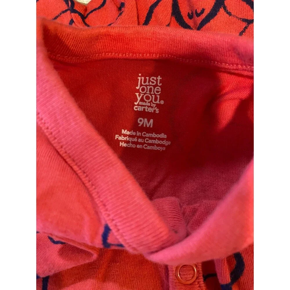Baby 9 Month Romper Carter's Sleeveless Red Cotton Lobster Bodysuit